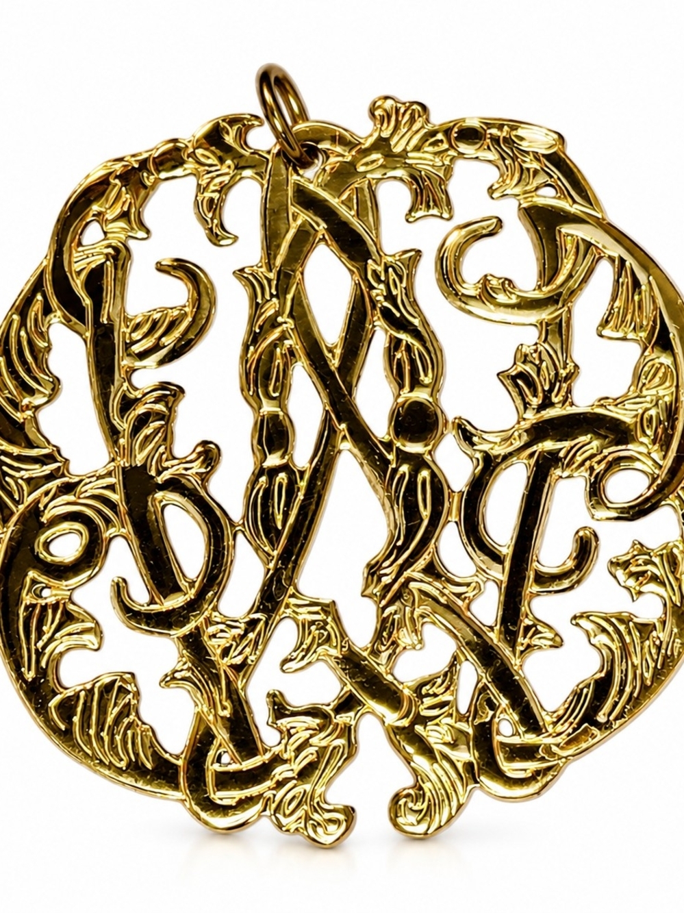 Vintage Vargas VMC Monogram Pendant Large Gold Tone Script Initial Pendant Charm